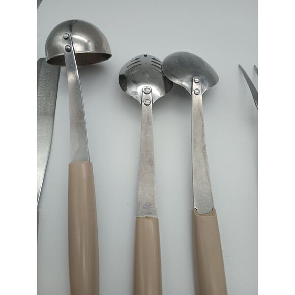 Vtg Flint Ekco Harvest Wheat Stainless 5 Piece Serving Set Slotted Spoon Ladle - Picture 11 of 11